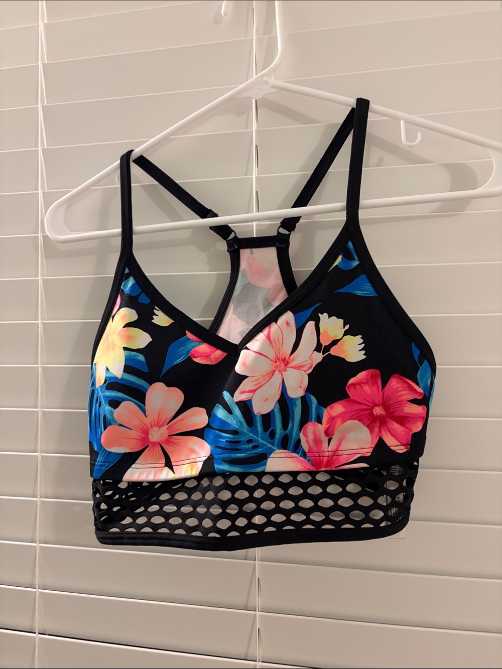 PINK Victoria's Secret Black Floral Mesh Sports Bralette